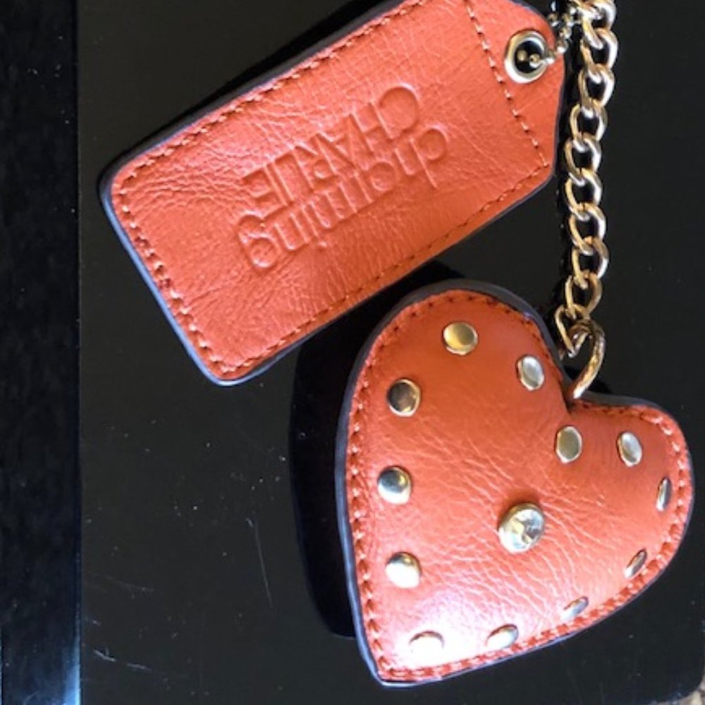Charming Charlie Vintage Rare Leather Stud Heart Keychain Charm
